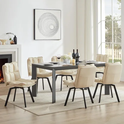 Miniatura 3 de BedsPick Juego de 2 sillas de comedor giratorias de 360°, silla de cocina tapizada de piel sintética, silla de comedor moderna de mediados de siglo