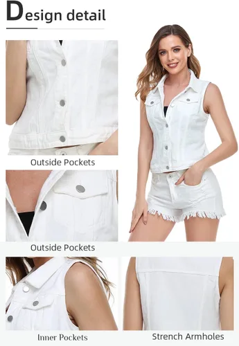Miniatura 56 de Xeoxarel Chaleco de mezclilla para mujer, chaqueta vaquera sin mangas (XS-XXL)