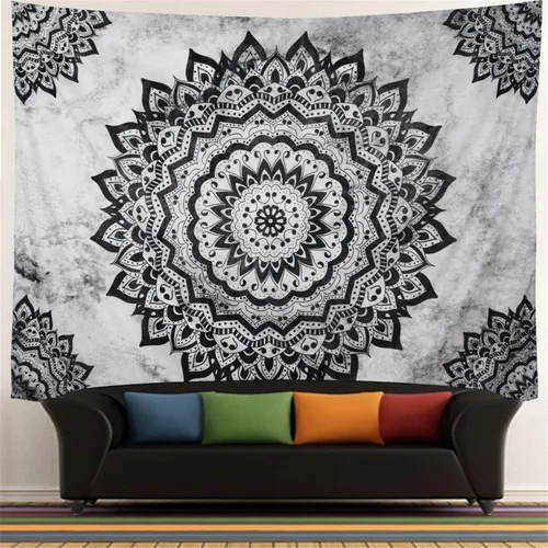Miniatura 5 de Leofanger Tapiz de pared de mandala blanco y negro – Flor bohemia psicodélico hippie colgante de pared para dormitorio (51.2 x 59.1 pulgadas)