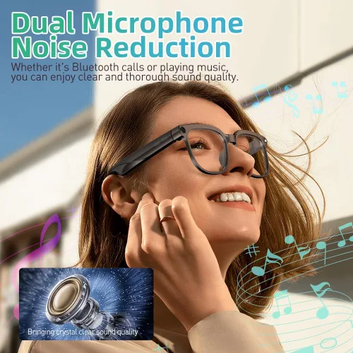 Miniatura 5 de Lentes inteligentes AI con cámara, 8MP HD Bluetooth gafas con reducción de ruido ENC, lentes reemplazables, control de voz, reproducción de música
