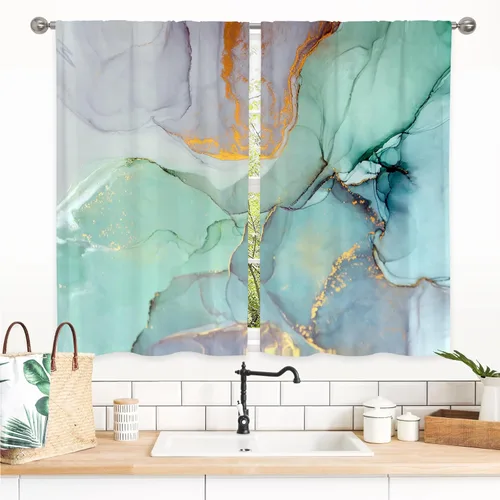 Miniatura 4 de Gibelle Cortinas de cocina rústicas de eucalipto estilo granja boho florales botánicas de salvia hojas verdes pequeñas y cortas para ventanas