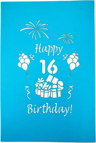 Miniatura 8 de iGifts And Cards Tarjeta desplegable 3D de cumpleaños de 16 años, regalos coloridos y escena de celebración de globos, divertido saludo