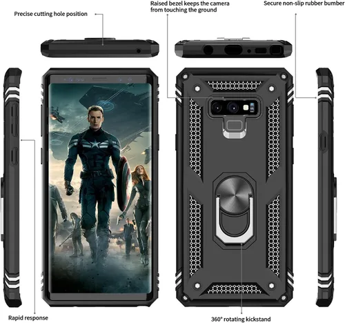 Miniatura 3 de LeYi Funda para Samsung Galaxy Note 9 con protector de pantalla curvado 3D, grado militar, a prueba de golpes, con soporte de anillo y soporte