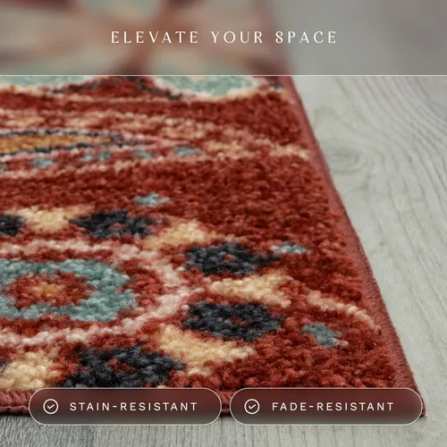 Miniatura 4 de Alfombra antideslizante Maples Rugs Reggie, tapete para pasillo, entrada, con diseño floral (fabricado en Estados Unidos) 2 x 6, color merlot