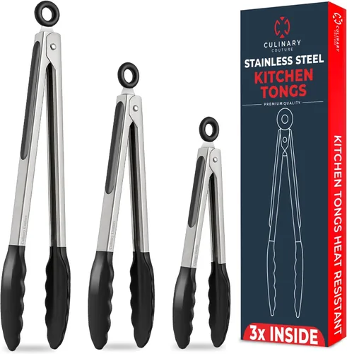 Miniatura 10 de Pinzas de cocina para cocinar con puntas de silicona, pinzas resistentes al calor para servir alimentos, 7 pulgadas, 9 pulgadas, 12 pulgadas, pinzas