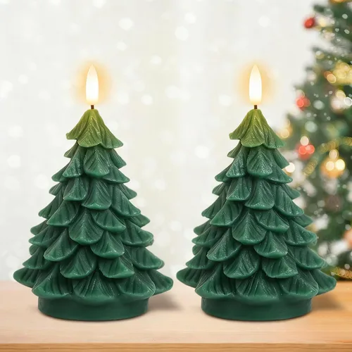 Miniatura 10 de Velas de Cristal sin Llama de Árbol de Navidad con Control Remoto Temporizador Operadas con Batería Cera Real Mecha 3D LED Parpadeantes Velas