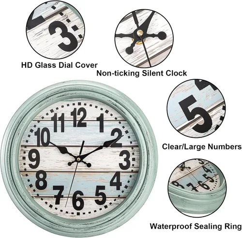 Miniatura 3 de ZENFUN Reloj de pared rústico de 12 pulgadas, reloj de pared silencioso sin tictac, funciona con pilas, decoración de pared de estilo rústico