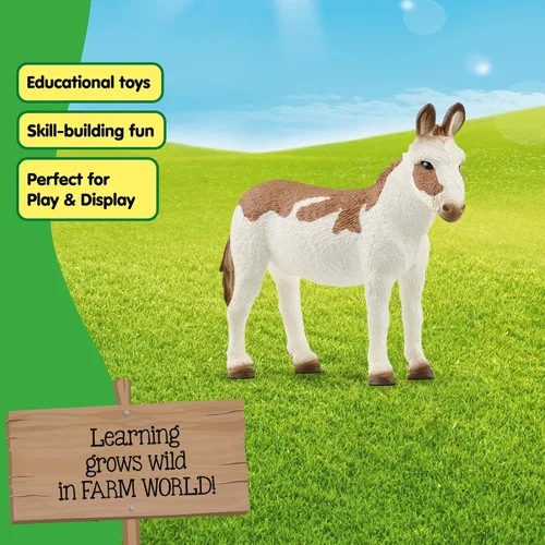 Miniatura 4 de Schleich Farm World - Figura de animal de burro manchado americano – Juguete de animal de granja altamente detallado y duradero, juego divertido