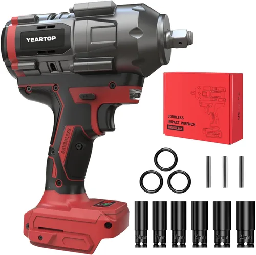 Miniatura 8 de Llave de impacto inalámbrica de 1/2 pulgada para batería Miwaukee de 18V, 900 pies-libras (1200 N.m), atornillador de impacto sin escobillas con 4