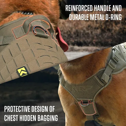 Miniatura 4 de Arnés táctico para perros grandes, medianos y pequeños, sin tirones, chaleco militar Molle con paneles de gancho y bucle, reflectante para caminar