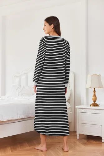 Miniatura 5 de Ekouaer Camisón largo para mujer con cuello en V, ropa de dormir de longitud completa con bolsillos