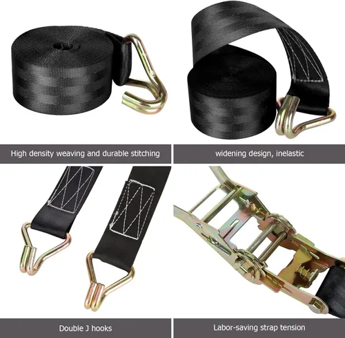 Miniatura 3 de Paquete de 2 correas de trinquete de 2 pulgadas, correas de amarre resistentes de 20 pies con doble gancho en J, resistencia a la rotura de 8000