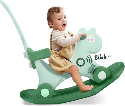 Miniatura 9 de Ancaixin Caballo mecedor 4 en 1 para niños pequeños de 1 a 3 años de edad, juguetes de paseo en bicicleta de equilibrio con asa de empuje, respaldo