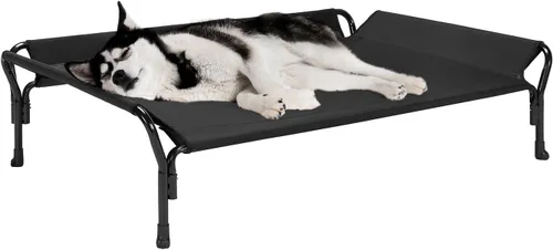 Miniatura 24 de Veehoo Cama elevada refrescante para perros, cuna elevada XL para mascotas con barandilla y reposacabezas inclinado, malla Teslin transpirable Gris