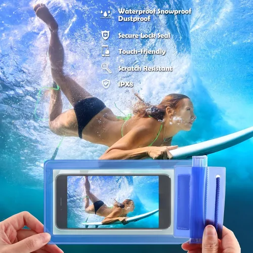 Miniatura 3 de Flutesan Paquete de 50 bolsas transparentes impermeables para teléfono, funda universal impermeable para teléfono, bolsa seca con cordón