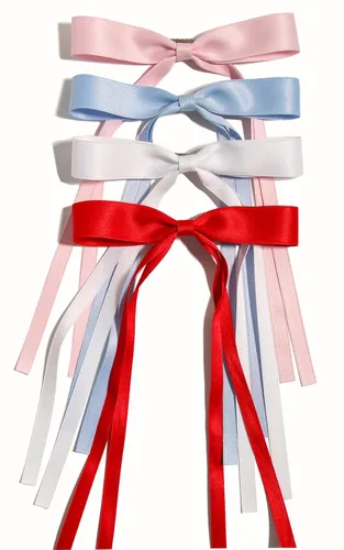 Miniatura 28 de LFOUVRE 4 pinzas para el cabello para mujer, lazo con borla y cola larga, clip para niña, accesorios sólidos, pasadores y lazo de garra