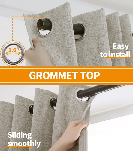 Miniatura 5 de YoungsTex - Cortinas opacas de lino camello, cortinas de oscurecimiento texturizadas, con ojales, aislamiento térmico, para sala de estar, bloqueo