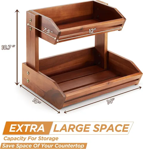 Miniatura 2 de HOLANA Cesta de frutas de 2 niveles de acacia para organizador de encimera de cocina – Tazón de frutas de madera y cesta de madera