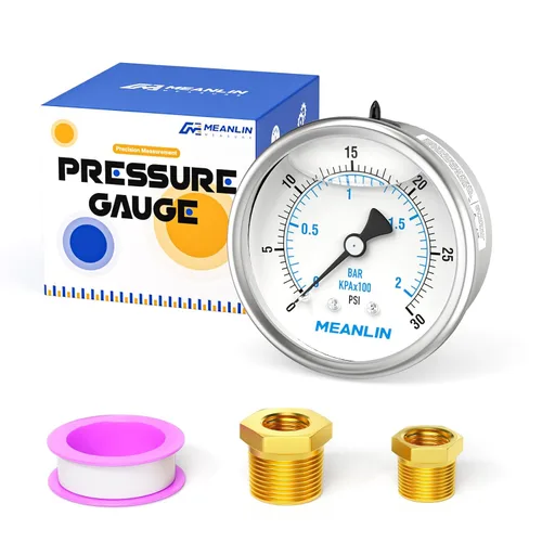 Miniatura 50 de MEANLIN MEASURE - Manómetro de acero inoxidable, relleno de líquido, esfera con cara de 2.5 pulgadas, NPT de 1/4 de pulgada, agua, aceite y gas