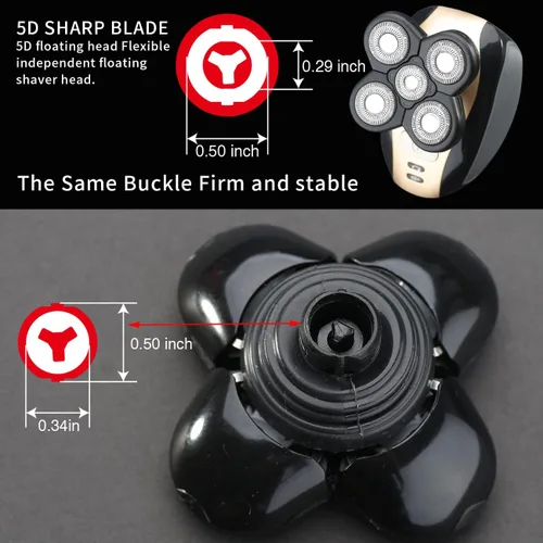 Miniatura 3 de Cabezas de Reemplazo para Afeitadora Eléctrica de 5 Cuchillas Universal para Navaja (5D Negro)