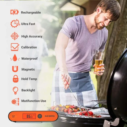 Miniatura 8 de Inkbird Termómetro de carne de lectura instantánea IHT-1P, termómetro digital impermeable recargable para alimentos con calibración, imán