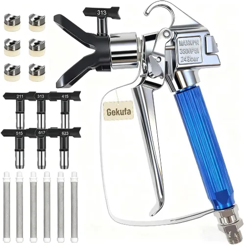Kit de pistola pulverizadora de pintura sin aire, 14 piezas, 3600 PSI de alta presión con 6 puntas reversibles (211/313/415/515/517/623), filtros y