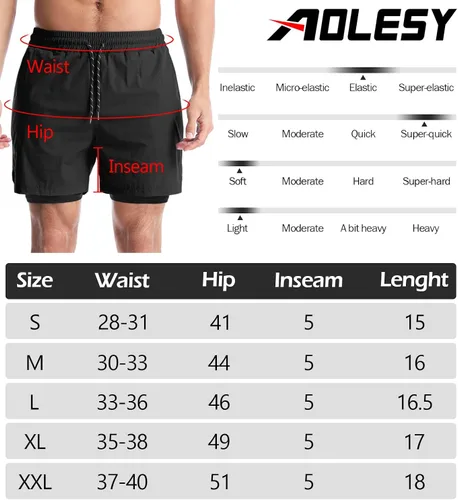 Miniatura 6 de Aolesy Pantalones cortos de correr 2 en 1 para hombre, pantalones cortos deportivos de entrenamiento para hombre, de secado rápido, ligeros