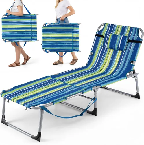 Miniatura 11 de Giantex Silla bronceadora, silla de playa de 330 libras con 5 posiciones ajustables, agujero para cara y brazo, correa para manos/hombros, almohada
