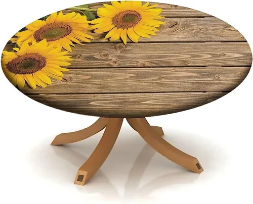 Miniatura 53 de Mantel ajustable con diseño de girasol redondo, borde elástico amarillo, mantel de poliéster para interiores y exteriores, fiesta, cena, patio