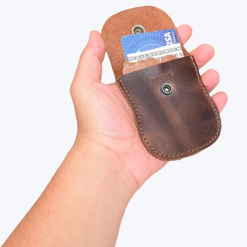 Miniatura 5 de Hide & Drink, Bolsa de monedas con curvas, estuche de bolsillo para centavos, bolsa rústica, accesorio de viaje, cuero de grano completo, hecho a