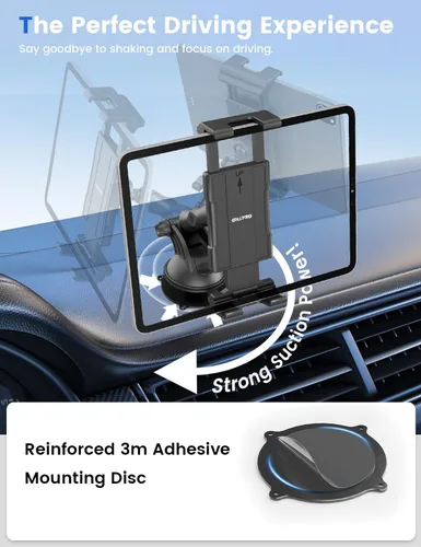 Miniatura 4 de OHLPRO Soporte para tablet para tablero de automóvil y parabrisas, soporte para iPad con ventosa, rotación de 360°, soporte retráctil ajustable