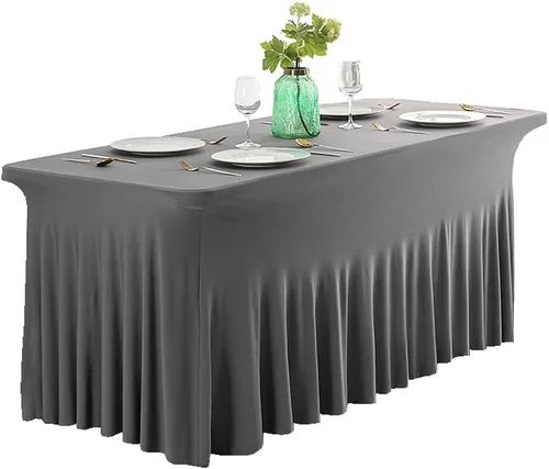 Miniatura 12 de Falda de mesa de poliéster ajustable de una pieza de elastano, mantel rectangular resistente a las arrugas para eventos de bodas, fiestas