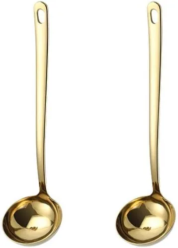 Cucharón de sopa dorado grande de 2.9 pulgadas, mango largo, cuchara de acero inoxidable 304 para servir grande dorado