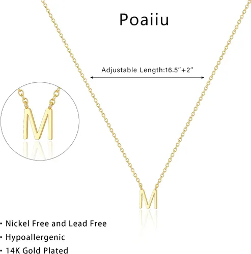 Miniatura 5 de Collar con inicial para mujer, chapado en oro de 14 quilates, delicado collar con dije de inicial, gargantilla simple y a la moda, collar