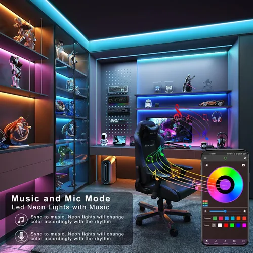Miniatura 5 de Ledagic Luces LED RGB de 150 pies para dormitorio, sincronización de música, tira de luces LED RGB con aplicación y control remoto, luces LED