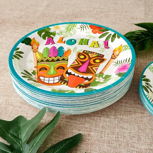 Miniatura 4 de WERNNSAI Aloha Luau - Platos y servilletas – Sirve 50 chuchillos 100 piezas hawaiano tropical Tiki suministros de fiesta desechables juego