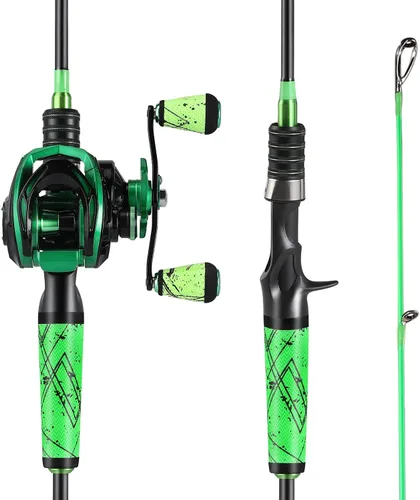 One Bass Combo de Caña y Carrete de Pesca, Combo de Baitcasting Rápido Medio, Fibra de Carbono de 24 Toneladas, 2 Piezas de Cañas de Pescar con