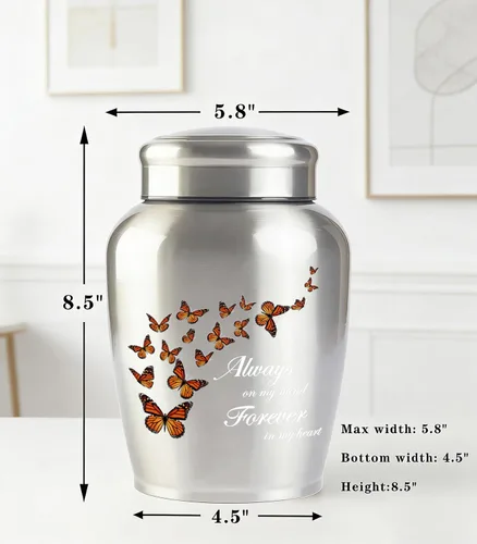 Miniatura 2 de Urna grande de mariposa de hasta 180 libras para cenizas para mujeres, hombres, adultos, hombre y mujer, acero inoxidable