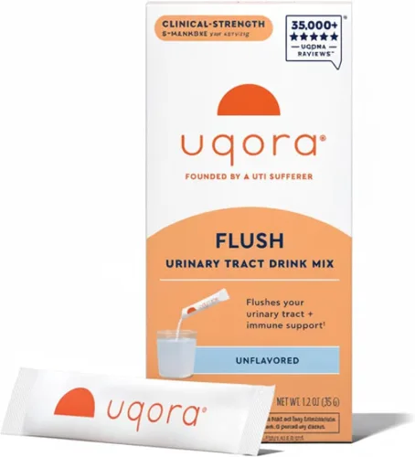 Miniatura 9 de Uqora Flush - Tracto urinario* con D-manosa, vitamina C, vitamina B6, potasio, magnesio y calcio - Sin gluten y vegano - Sabor a limonada rosa - 10