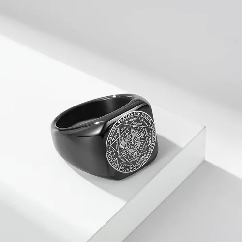 Miniatura 3 de Sellos de los siete arcángeles anillos de Cabalá de Salomón anillo hexagonal de acero inoxidable triángulo de estrella de David anillo de amuleto