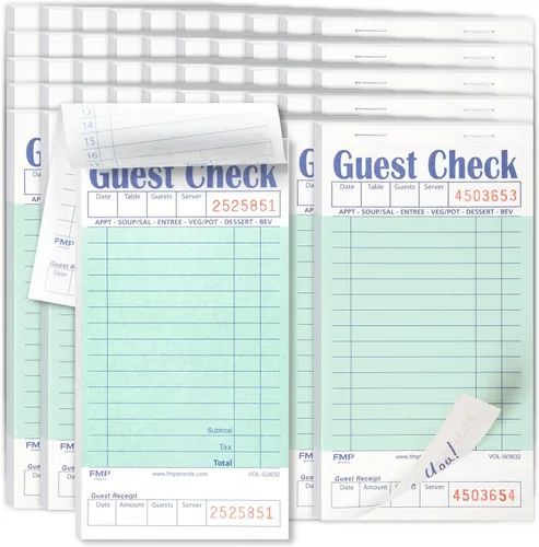 Miniatura 13 de FMP Brands Libros de cheques de invitados para servidores, papel de bloc de notas de servidor, total de 500 hojas (10 blocs), azul con recibo