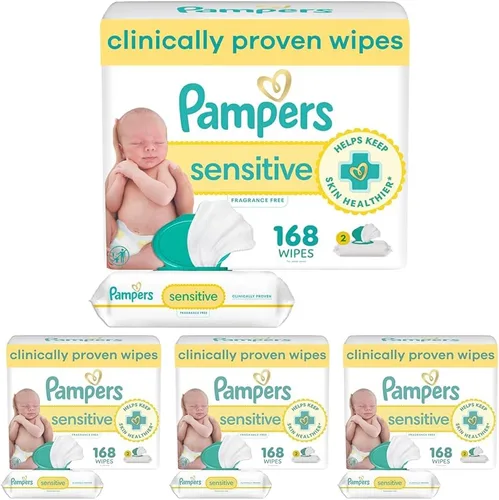 Miniatura 14 de Pampers Toallitas para bebés sensibles, a base de agua, hipoalergénicas y sin perfume, 504 en total (6 paquetes abatibles)