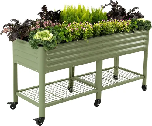 Miniatura 11 de Cama de jardín elevada rodante - Serie V, camas de jardín de 2' x 4' con patas y estante de almacenamiento para patio y porche, capacidad