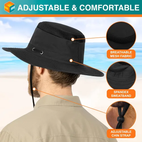 Miniatura 4 de SUN CUBE Sombrero de ala ancha para hombres y mujeres, protección solar UV, sombrero de safari para senderismo