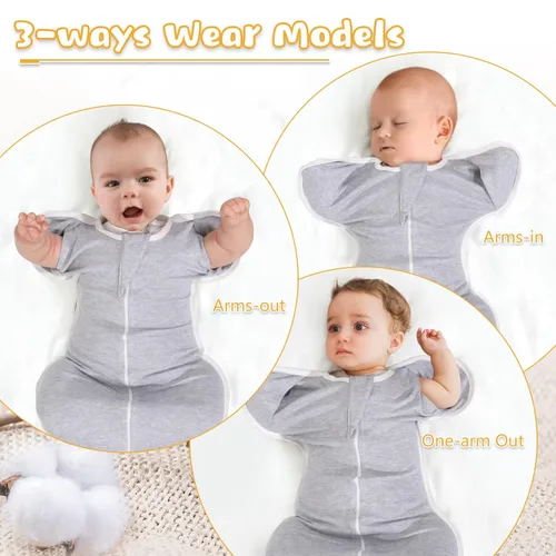 Miniatura 6 de Swaddle Newborn Age 3-6 Months, 2-Pack Newborn Swaddle Sack with 2 Way Zipper, 100% Cotton Arms Up for Newborns, Arms Out, 0.5 Tog Baby Sleep Sack