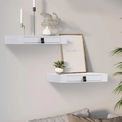 Miniatura 9 de Juego de 2 estantes flotantes con cajón, mesita de noche para dormitorio, baño o cocina, estante de pared de 16 pies con almacenamiento, color gris