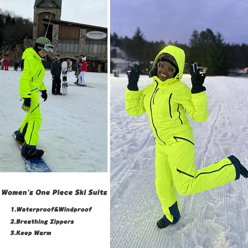 Miniatura 5 de Traje de esquí de una pieza para mujer, resistente al viento, impermeable, cálido, transpirable, desmontable, para deportes de nieve