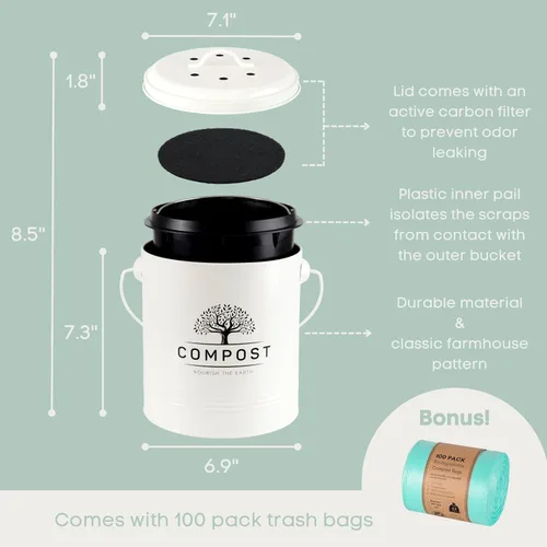 Miniatura 2 de Perfnique Cubo de Compost de Cocina, Cubo de Compost de Encimera de 1.3 Galones con Tapa, Cubo de Compost Interior Incluye Forro de Cubo