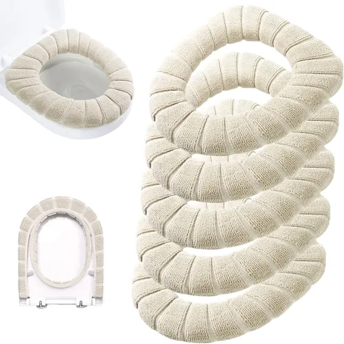 Miniatura 8 de Legigo Paquete de 5 fundas de asiento de inodoro más gruesas, suaves y cálidas, tela de fibra lavable, fácil instalación, cómoda funda de asiento