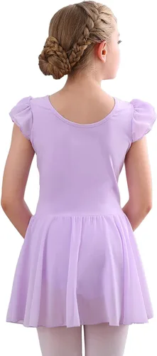 Miniatura 3 de Stelle Leotardos de ballet para niñas, leotardo de baile con falda, traje de ballet rosa, manga con volantes, vestido de baile para niños